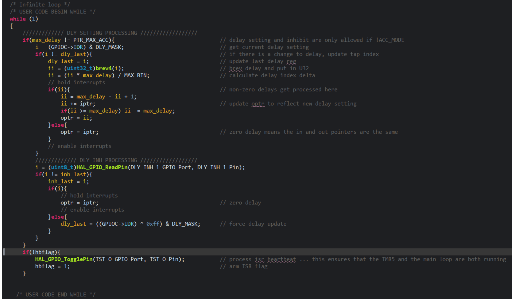Screen shot of the core loop of the STM32 software.