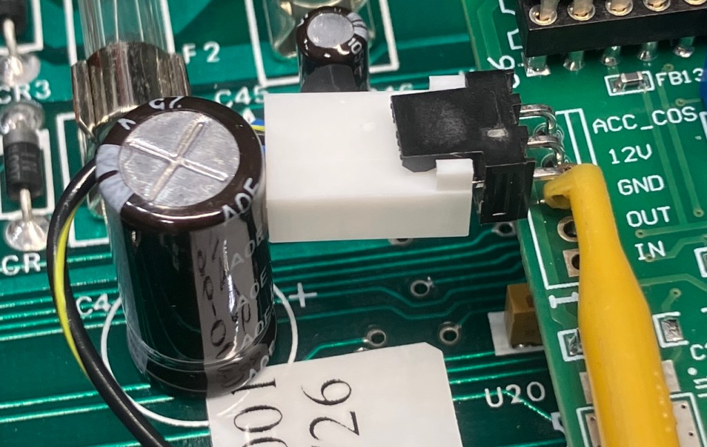 The COS connector initial location is shown as it interferes with C4 on the RC-96 PCB.